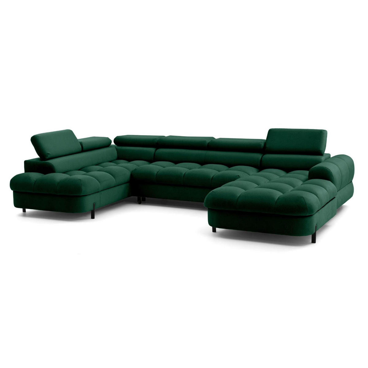 ECKSOFA U-Form BOWL U Links mit Schlaffunktion 125x265 Velours Grün - Schwarz/Grün, Holz/Textil (339/90/195cm) - Muffo