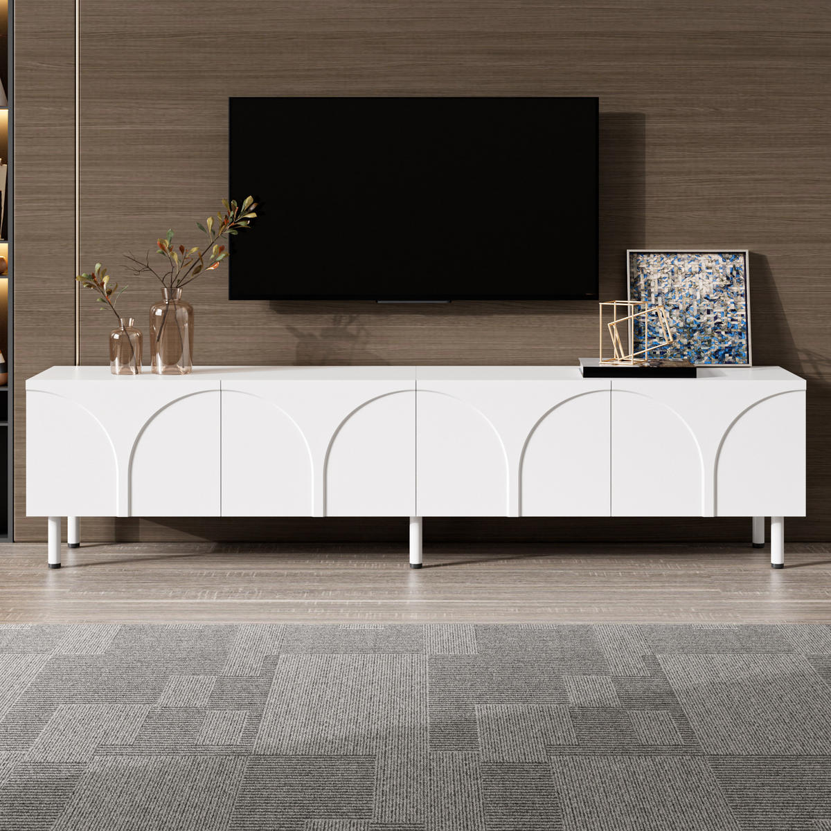 TV-SCHRANK mit 4 Türen 180 cm Weiß mit Metallfüßen - Weiß, Holzwerkstoff (35/49/180cm) - Beauniv