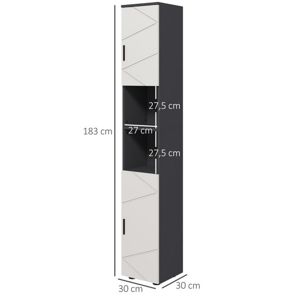 BADEZIMMERSCHRANK 30x30x183 cm Dunkelgrau mit 2 Schränken & verstellbaren Regalen - Dunkelgrau, Holzwerkstoff (30/183/30cm) - Modfu