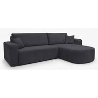 ECKSOFA mit Schlaffunktion Teeo L-Form universal mit Bettkasten Grau Cord - Schwarz/Grau, Kunststoff/Textil (275/170cm) - Homebook