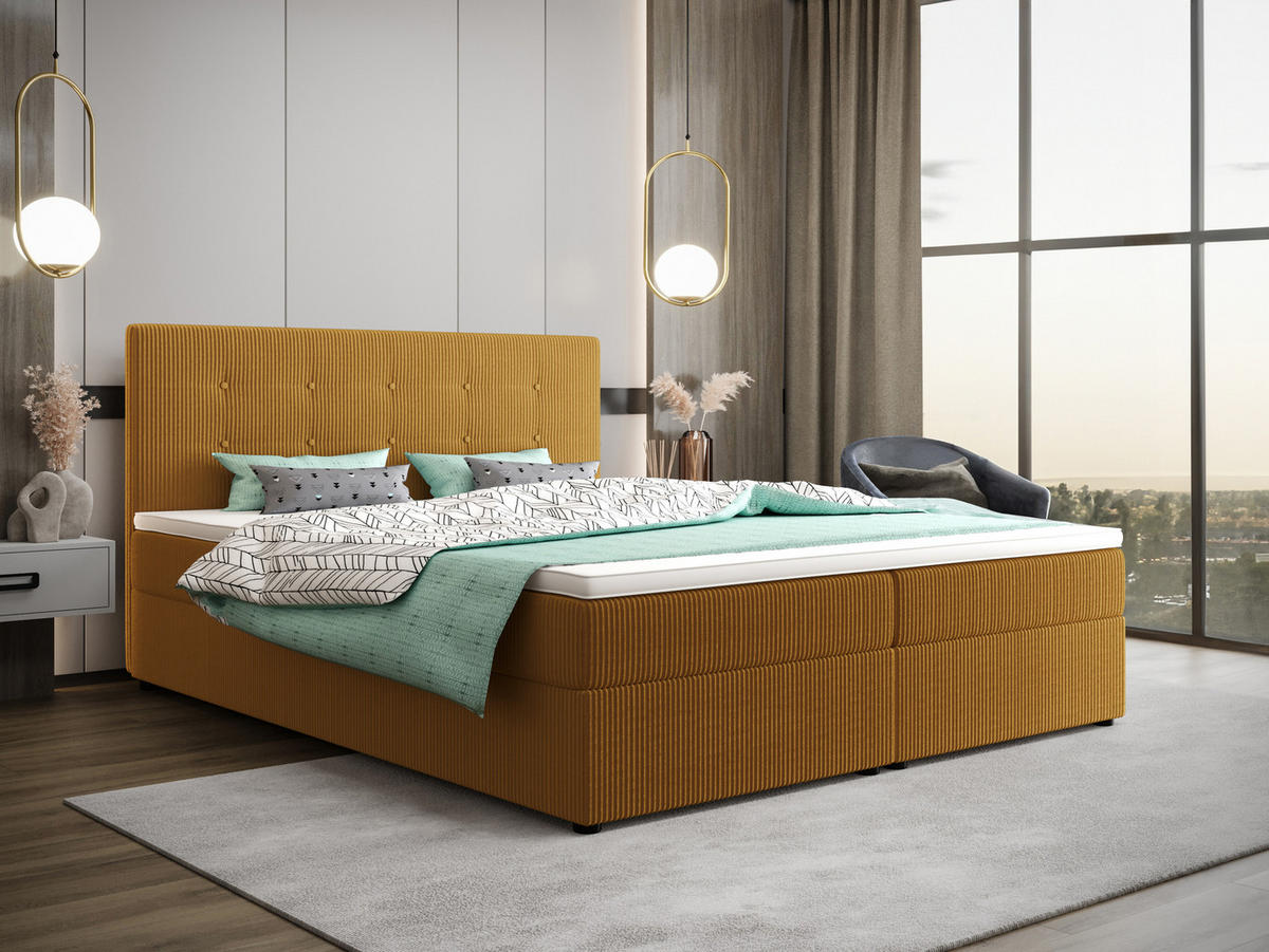 BOXBETT FADO 22 mit Matratze H3, Bonell und Topper 160x200 Zoom 9 - Gelb, Holz/Textil (160/200cm) - Bedante