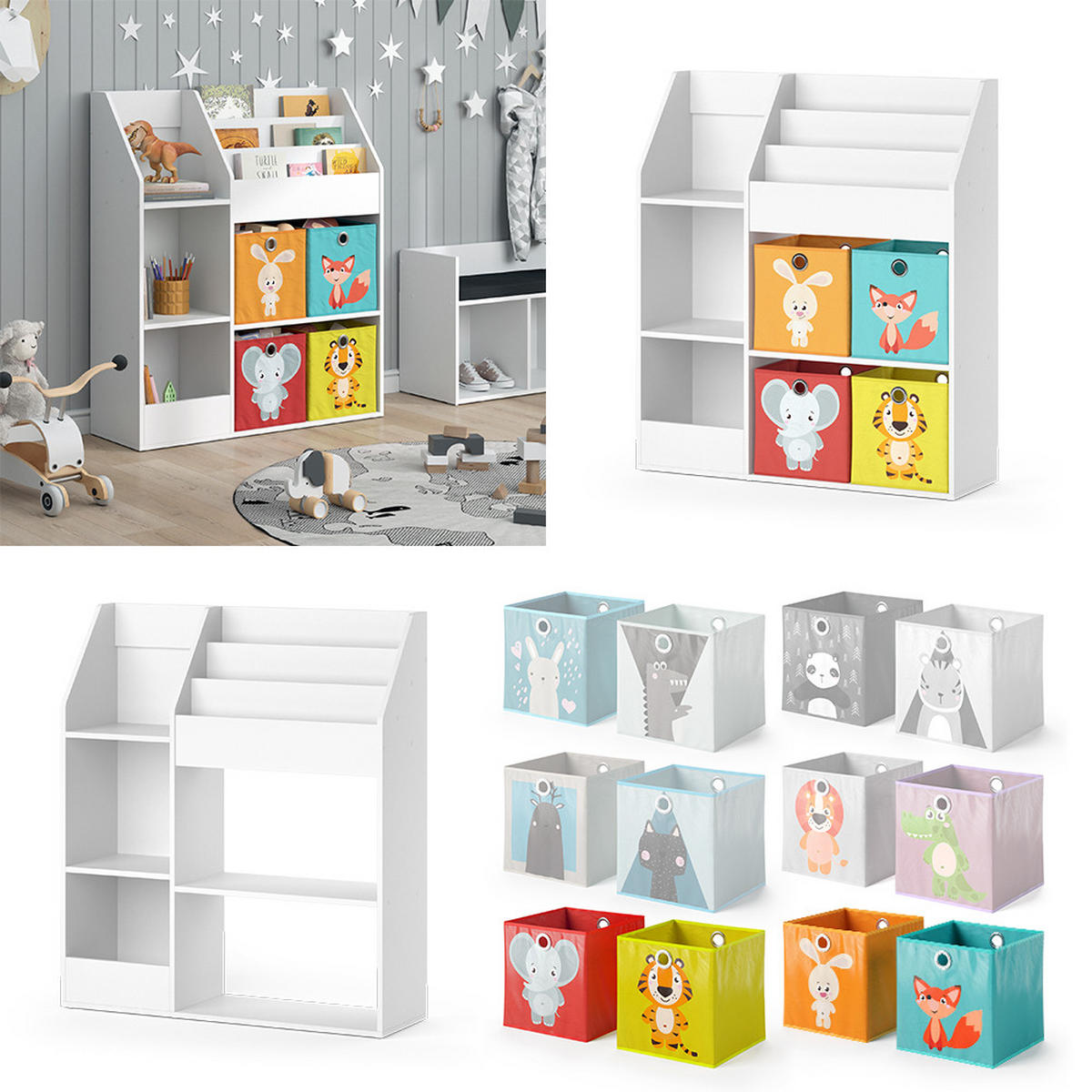 KINDERREGAL Luigi Weiß 100.4 x 114.2 cm mit 4 Faltboxen (bunt) - Weiß, Holzwerkstoff (100.4/114.2/30.9cm) - Vicco
