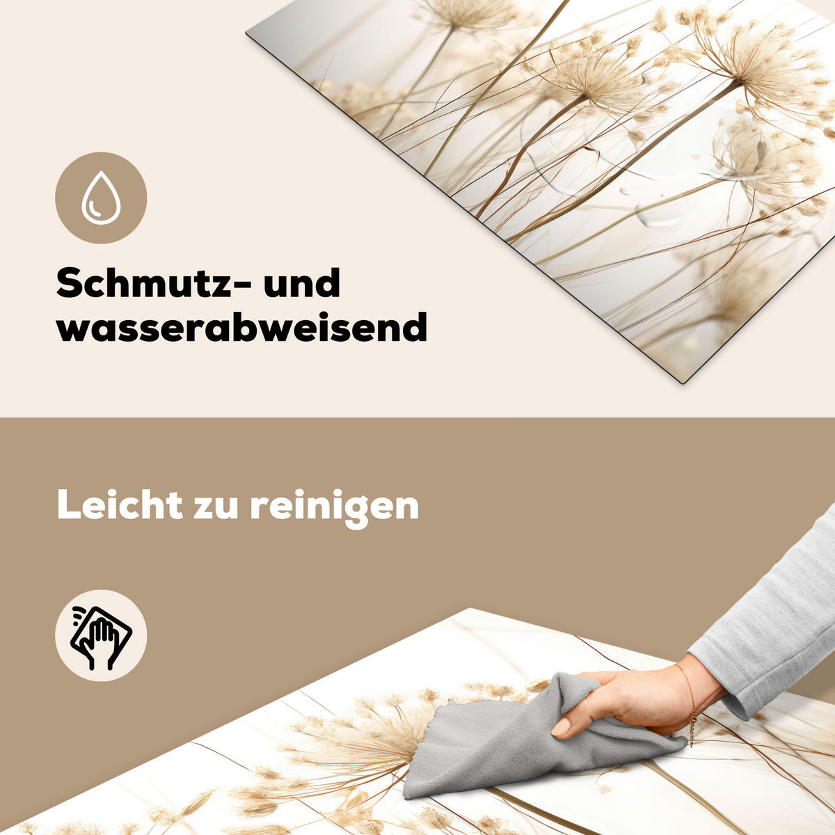 HERDABDECKPLATTE Blumen - Weiß - Sonnenlicht 78x52 cm - Ecru, Kunststoff (78/0.2/52cm) - MuchoWow