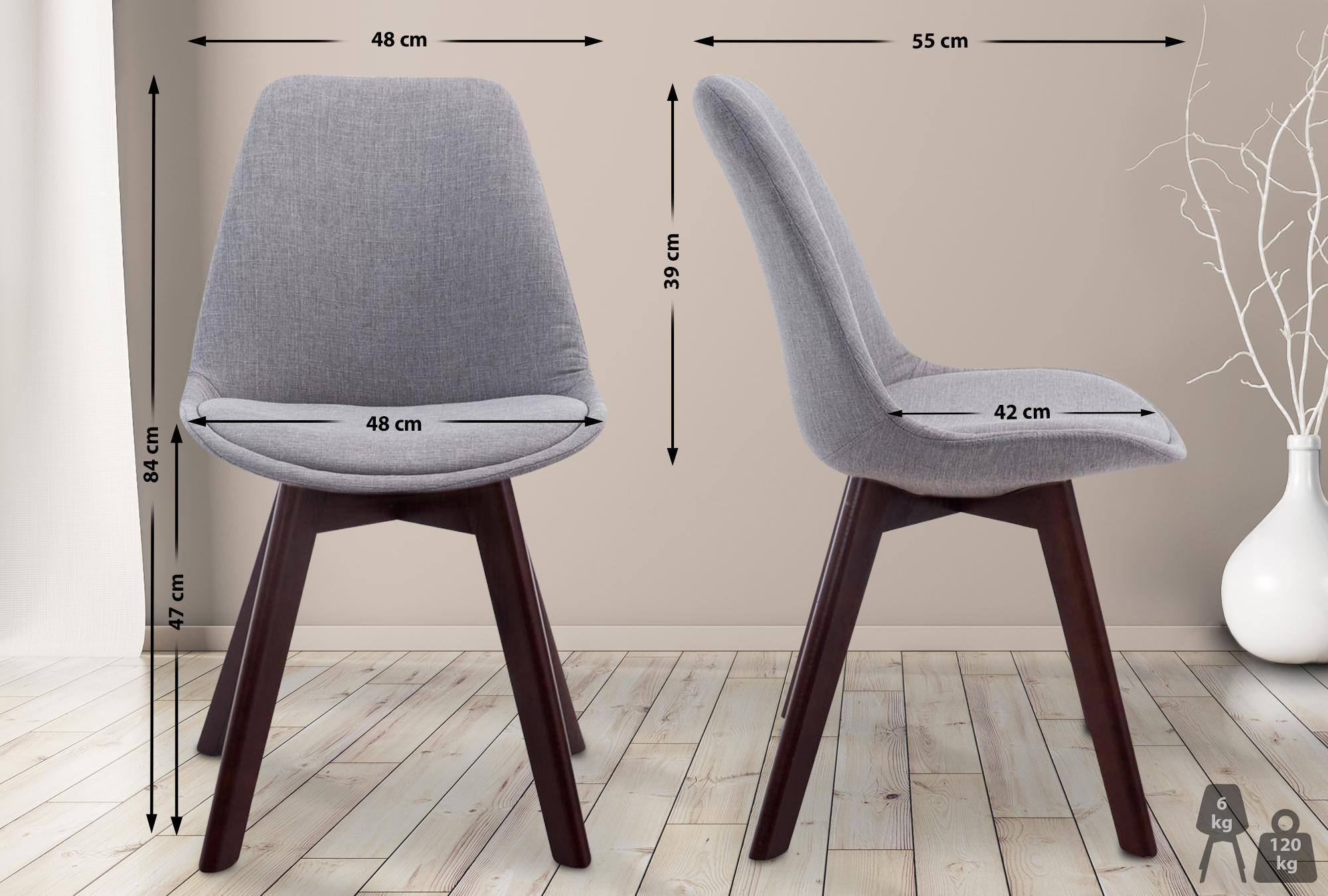 STUHL Stoff Grau - Walnussfarben/Grau, Holz/Textil (48/84/55cm) - CLP