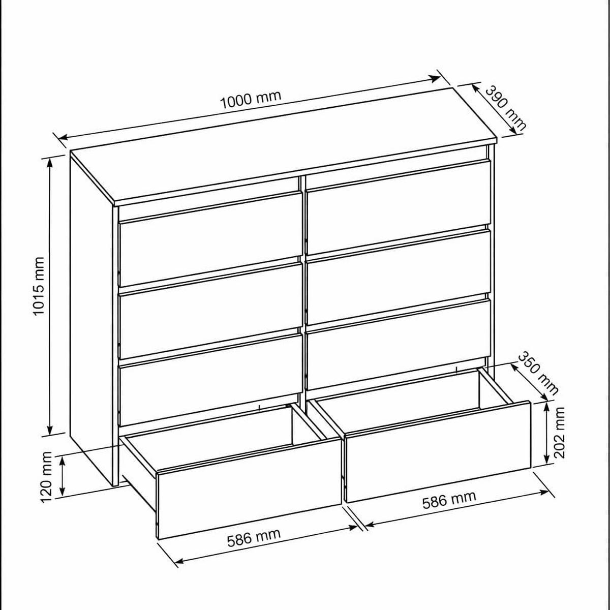 KOMMODE mit 8 Schubladen Weiß 100x39x101,5 cm - Weiß, Holzwerkstoff (101.5/100/39cm) - MebLocker