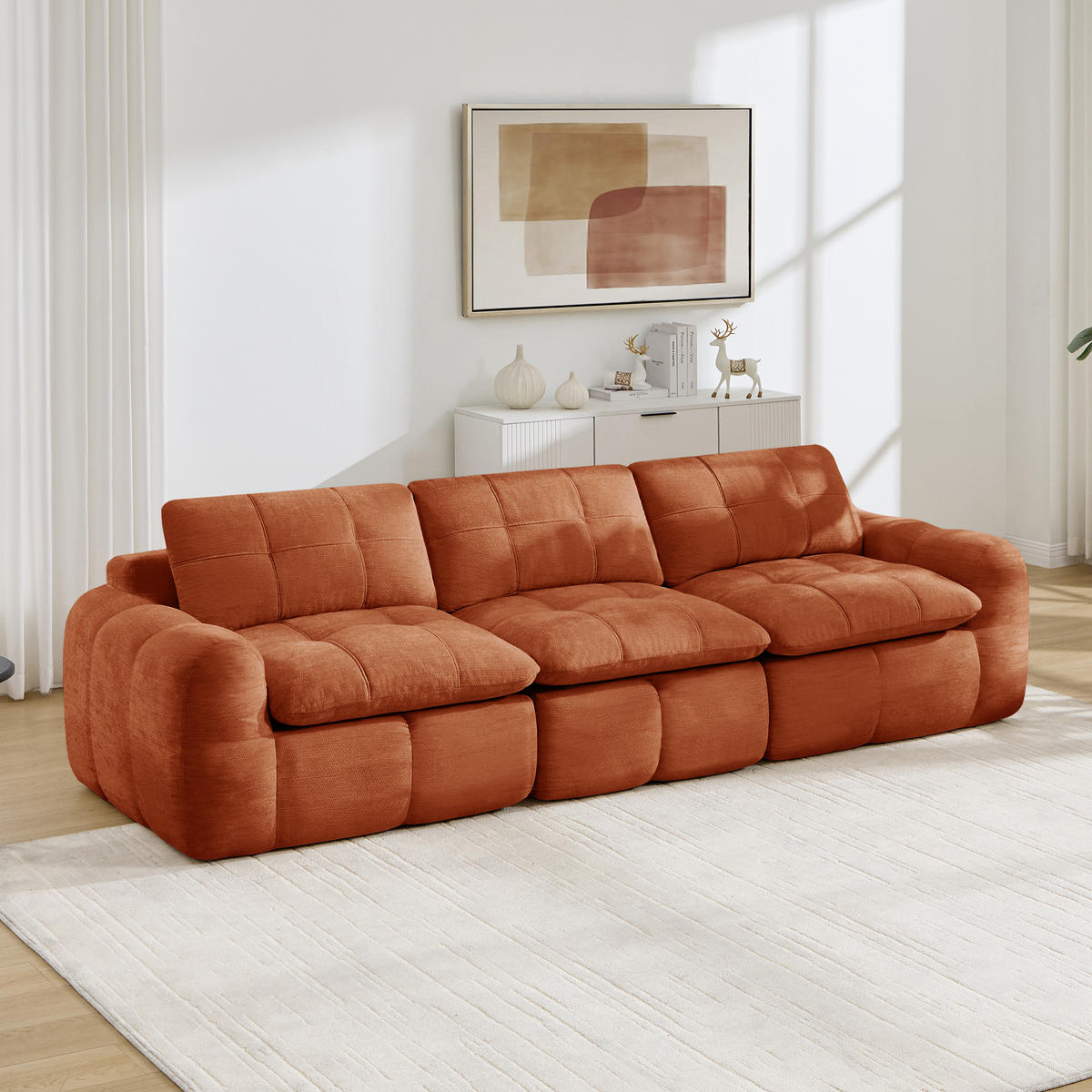 3-SITZER-SOFA DE-34464 Karostepp-Design und 32D-Schaum Orange - Orange, Textil (97/68/264cm) - ComfortXL