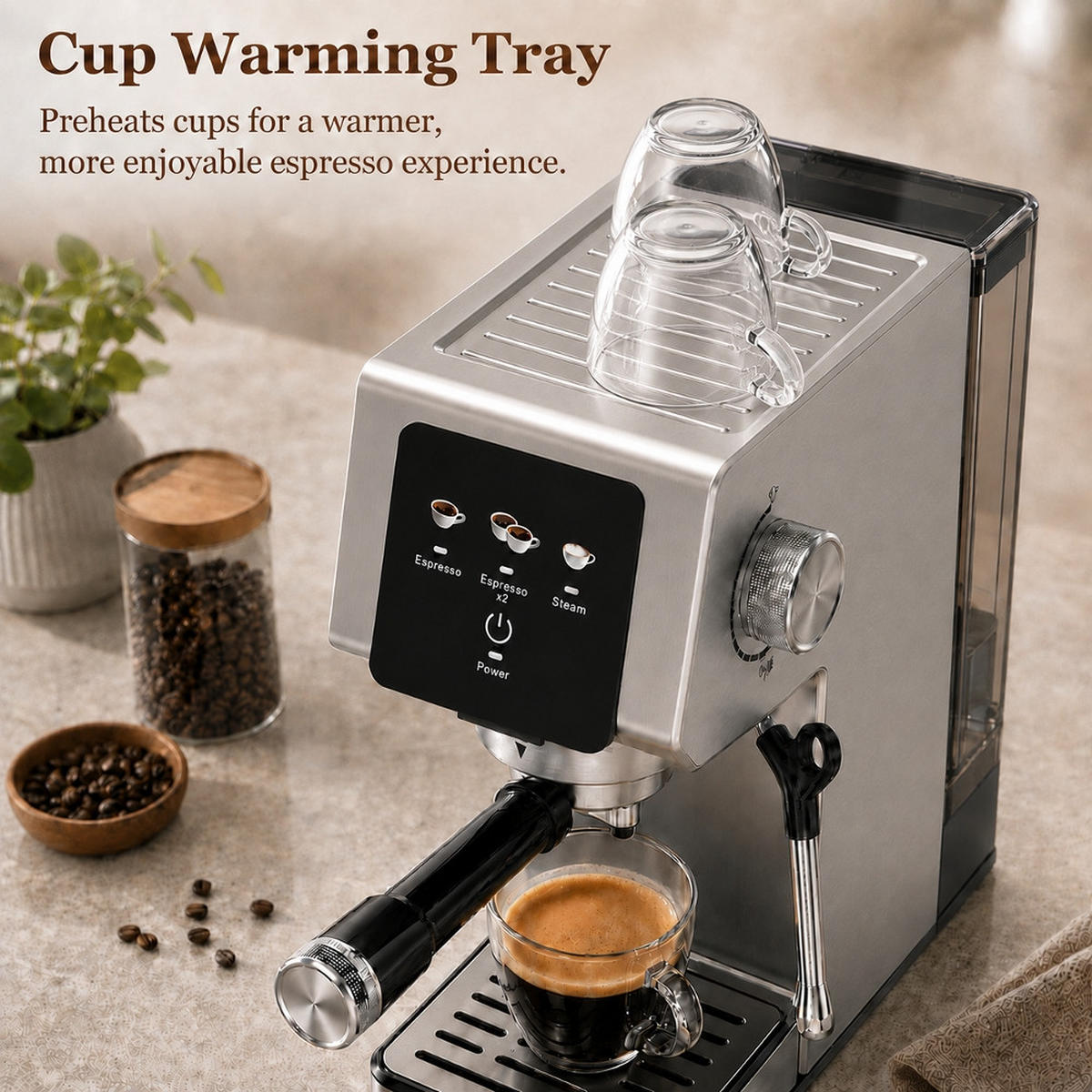 ESPRESSOMASCHINE 20 Bar, MIT TOUCHSCREEN UND MILCHAUFSCHÄUMER Heimische Küche - Schwarz, Metall (14.3/30.9/29.9cm) - Rolipo