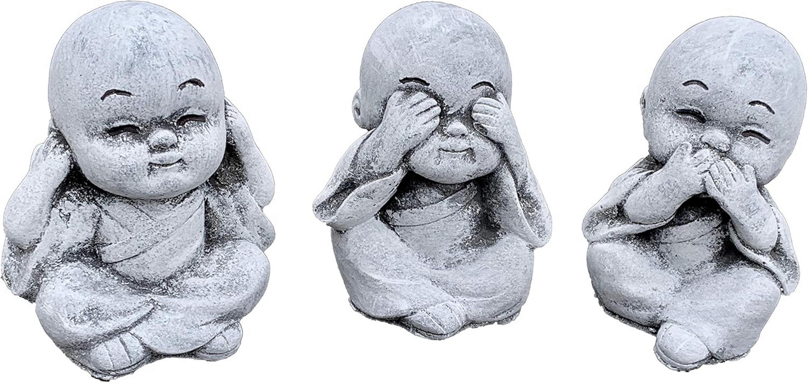 STEINFIGUR 3er Set kleine Chinesen Nichts sehen hören Sagen frostfest wetterfest - Grau, Stein (8/8/7cm) - stoneandstyle