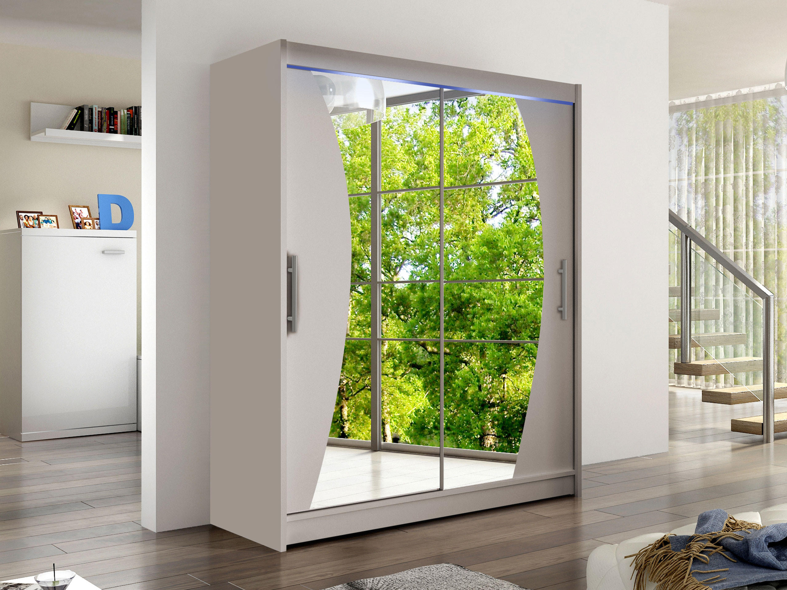 SCHWEBETÜRENSCHRANK Westa X, mit RGB LED Beleuchtung - Kaschmir/Silberfarben, Holzwerkstoff/Metall (150/200/58cm) - MIRJAN24