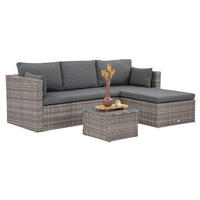 GARTENSET Sevilla, aus Technorattan, Ecksofa mit Couchtisch, Grau - Grau, Kunststoff - Beautysofa