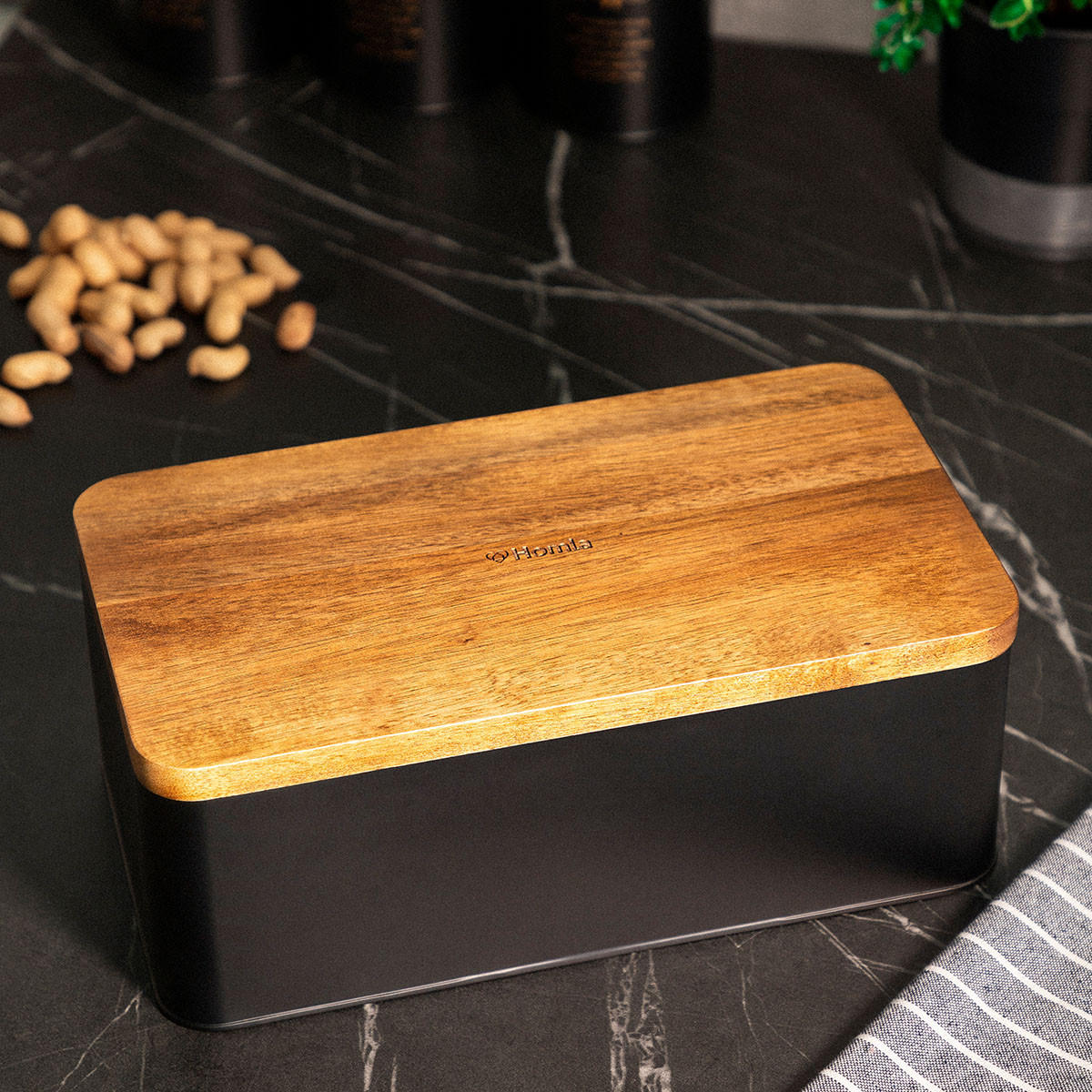 BROTKASTEN Lomas schwarz 33/18/13 cm - Schwarz, Metall (18/13/33cm) - Homla