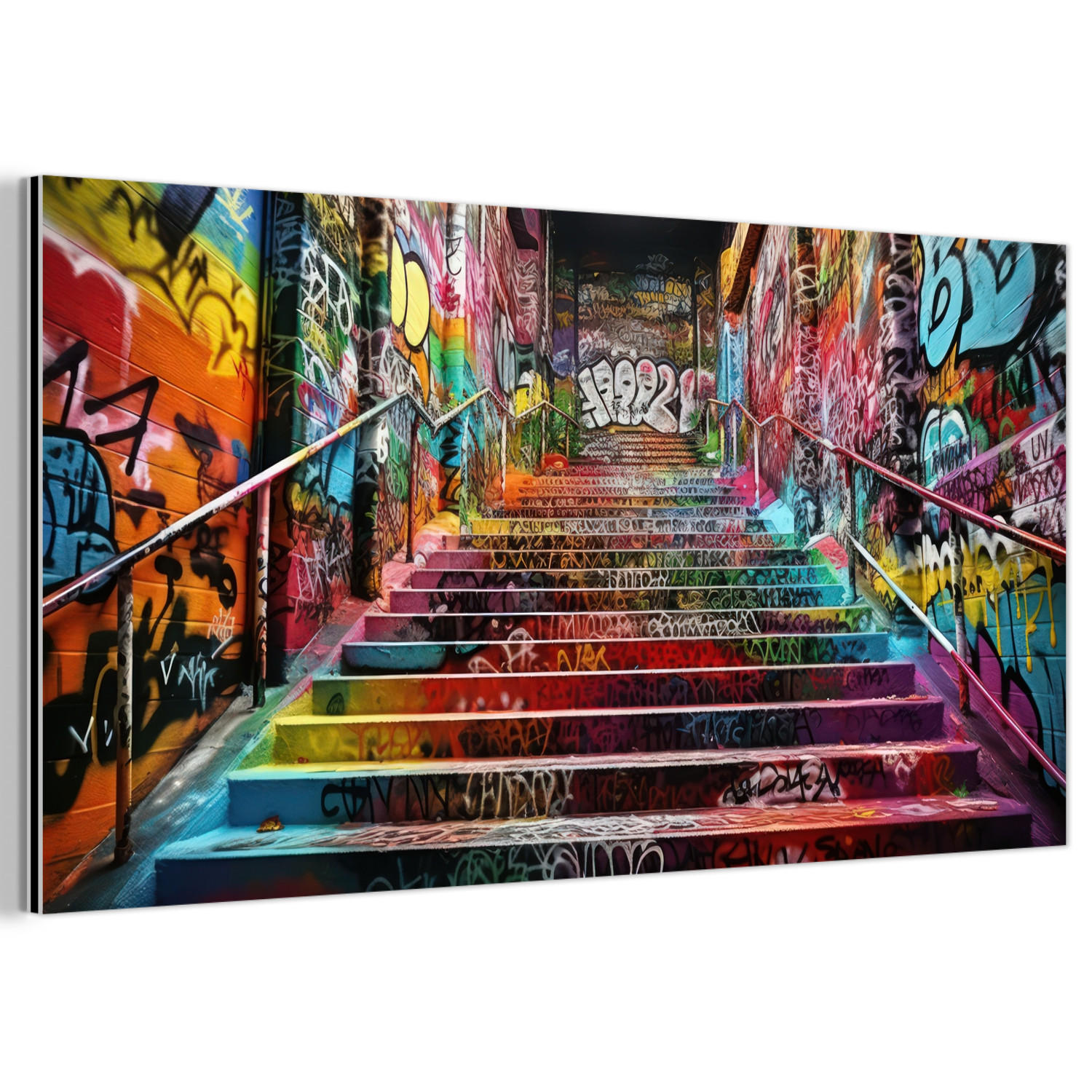 KOVOVÝ OBRAZ Schody - Graffiti - Farby - Umenie 80x40 cm - viacfarebná, kov (80/40cm) - MuchoWow