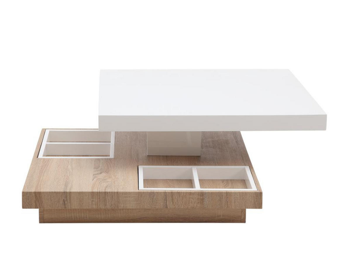 COUCHTISCH mit drehbarer Tischplatte - MDF - Weiß lackiert & Eichefarben - FAUSTO II - Naturfarben, Holz (80/80/34cm) - Vente-Unique