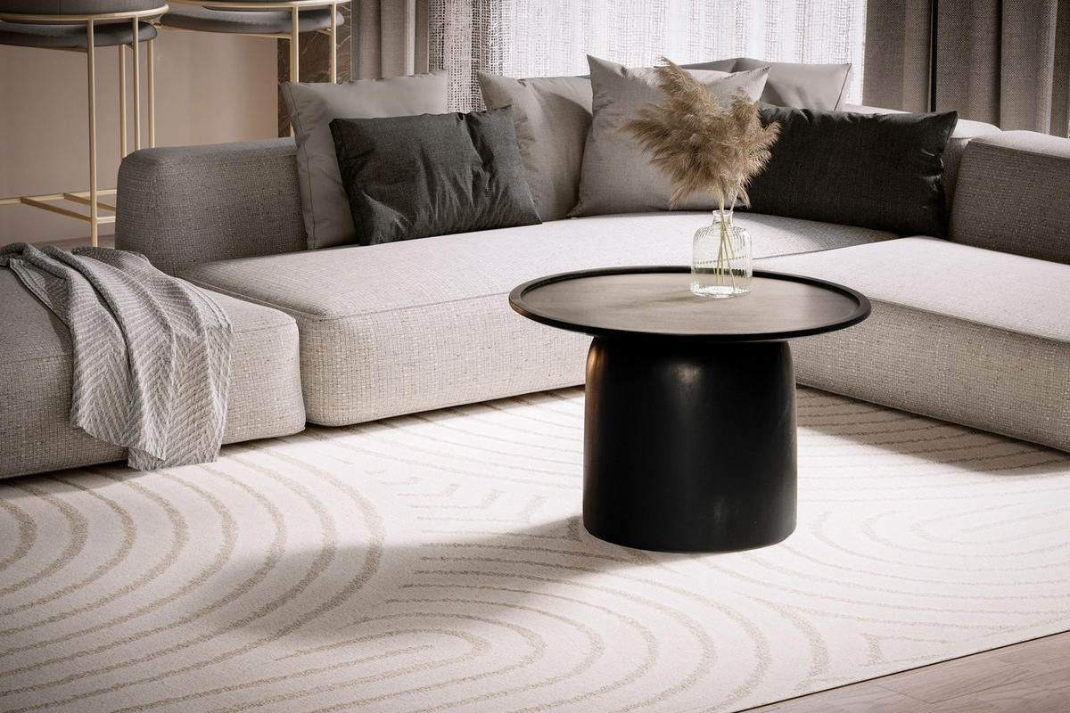 COUCHTISCH Rund Schwarz Mango Massivholz, 60x60x40 cm, Erhöhter Rand, Trommelgestell - Schwarz, Holz (60/60/40cm) - KADIMA DESIGN