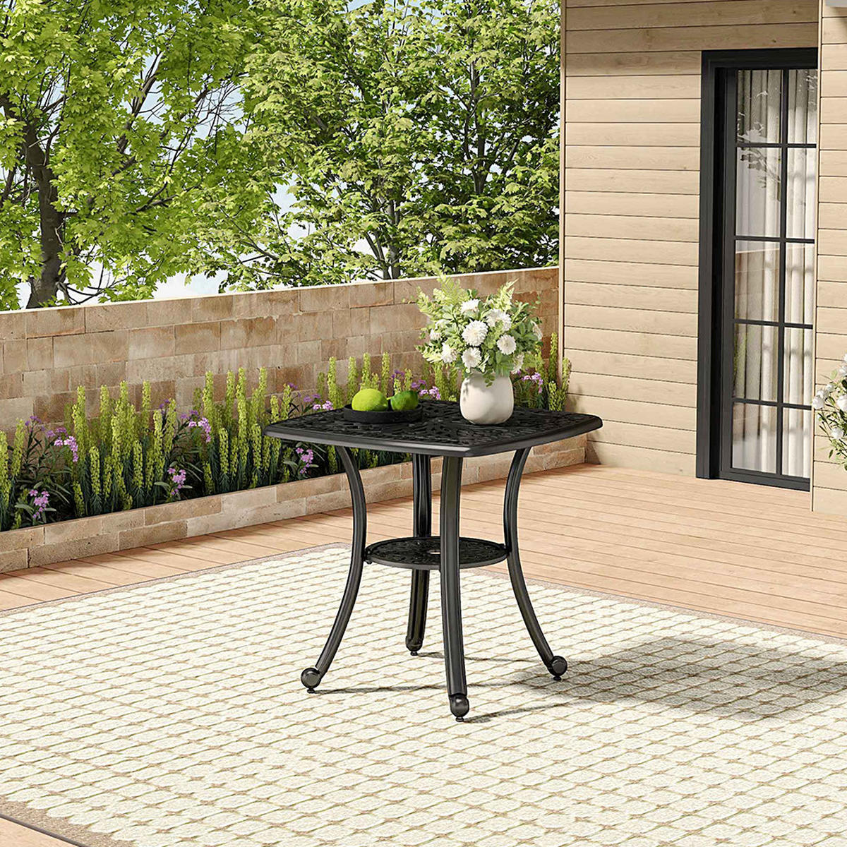 GARTENTISCH aus Gussaluminium in Schwarz Quadratisch 62,5 cm B × 62,5 cm T × 62,3 cm H - Schwarz, Metall (62.5/62.5/62.3cm) - Livingandhome