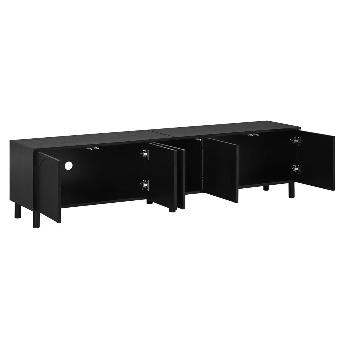 TV-LOWBOARD 180 x 38 x 45 cm aus MDF/Spanplatte, 5 Türen, Metallfüße, Schwarz - Schwarz, Holzwerkstoff (180/45/38cm)