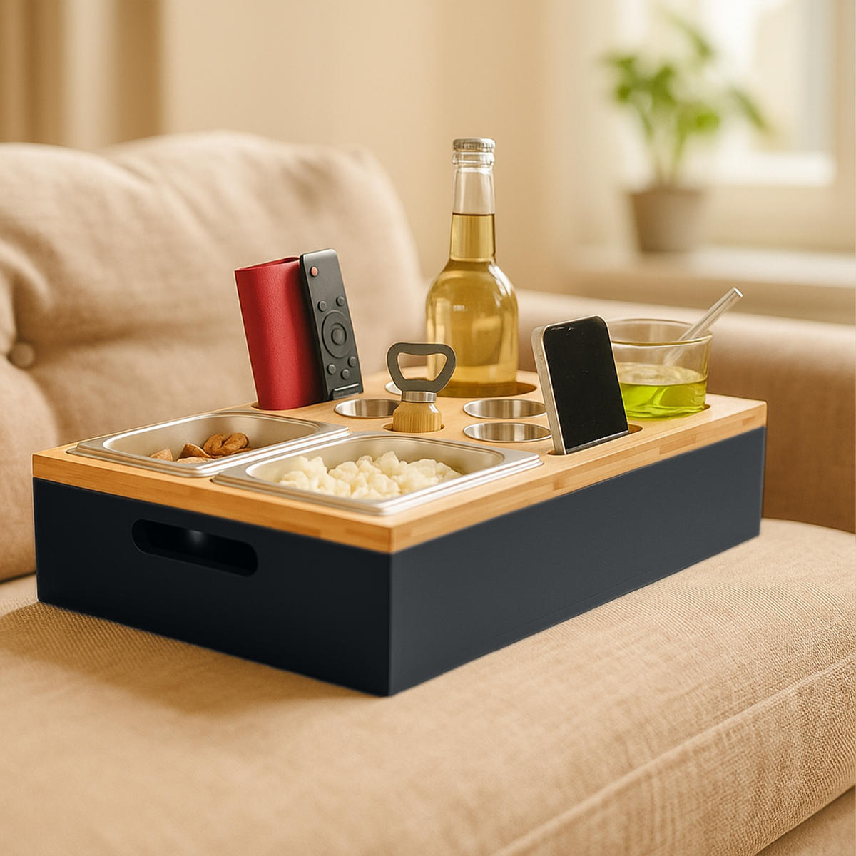 COUCHBAR - Schwarz, Holz/Naturmaterialen (40/8/26cm) - Relaxdays