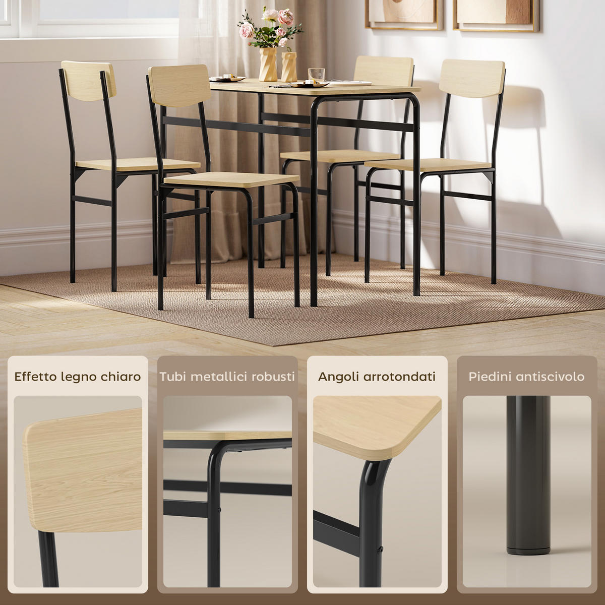 ESSZIMMER-SET, rechteckig Tisch+4 Stühle - Braun, Holzwerkstoff (50/76/105cm) - Vallsero