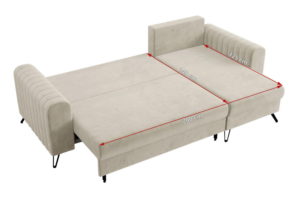 ECKSOFA Axel Velvet Beige - Beige/Schwarz, Textil/Metall (242/140cm) - MKS