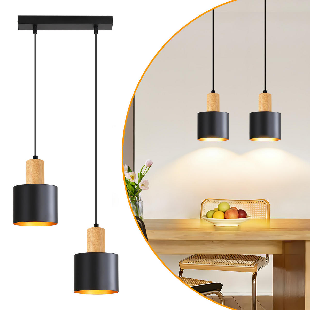 PENDELLEUCHTE Carvel 28/12/173.5 cm - Schwarz, Metall (28/12/173.5cm) - ZMH