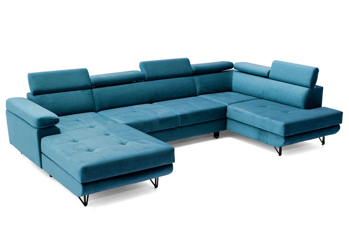 ECKSOFA U-Form JUNIOR U Rechts mit Schlaffunktion 128x254 Velours Smaragdgrün - Smaragdgrün/Schwarz, Holz/Textil (184/90/323cm) - Muffo