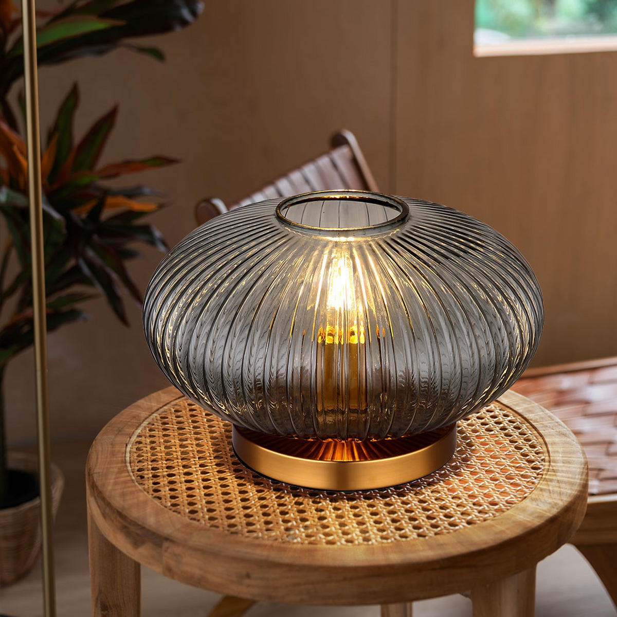 LED TISCHLEUCHTE Metall Messing Klar - Klar, Glas (30/30/20cm) - Globo Lighting