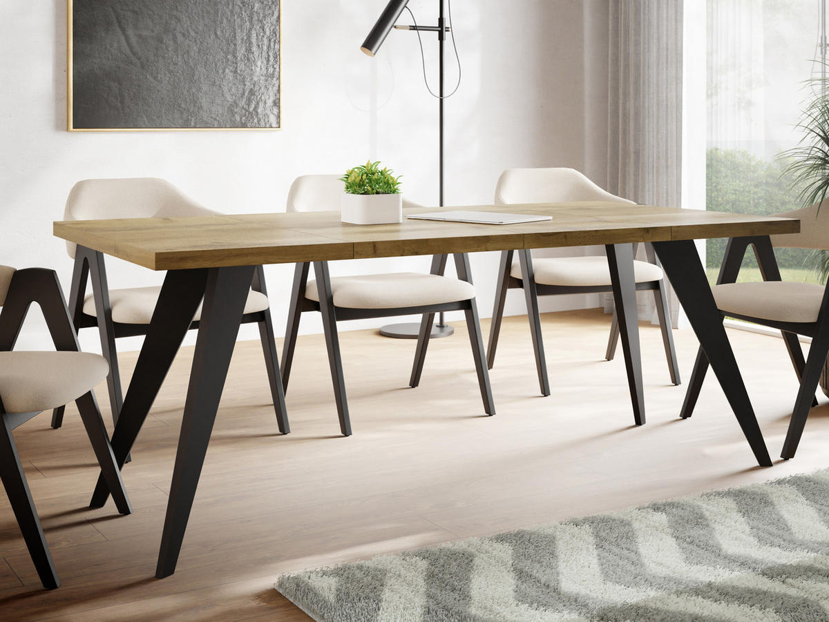 ESSTISCH Quadro quadratischer ausziehbarer, Wotan Eiche 100-200/100/76 cm - Eiche Wotan/Schwarz, Holz/Holzwerkstoff (100/100/76cm) - WFL GROUP