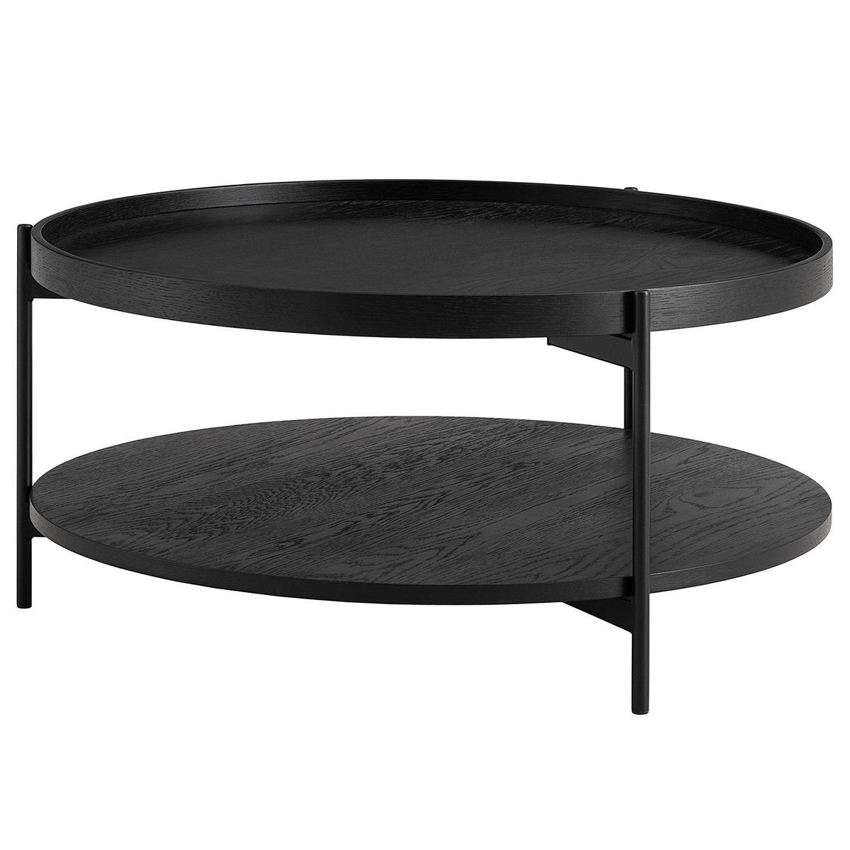 COUCHTISCH - Echtholzfurnier / Metall - Eichefarben/Schwarz, Holzwerkstoff/Metall (82/82/40cm) - home24
