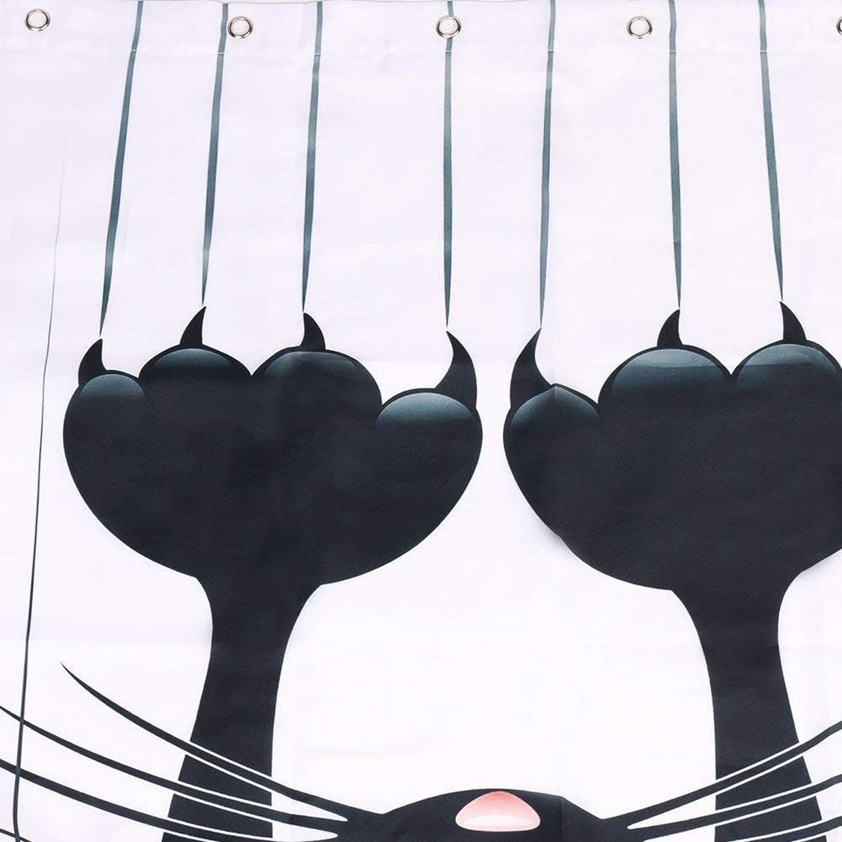 DUSCHVORHANG Katze Schwarz humorvoll 90 x 180 cm Muster mit Haken - Weiß, Textil (90/180cm) - MCBOSON
