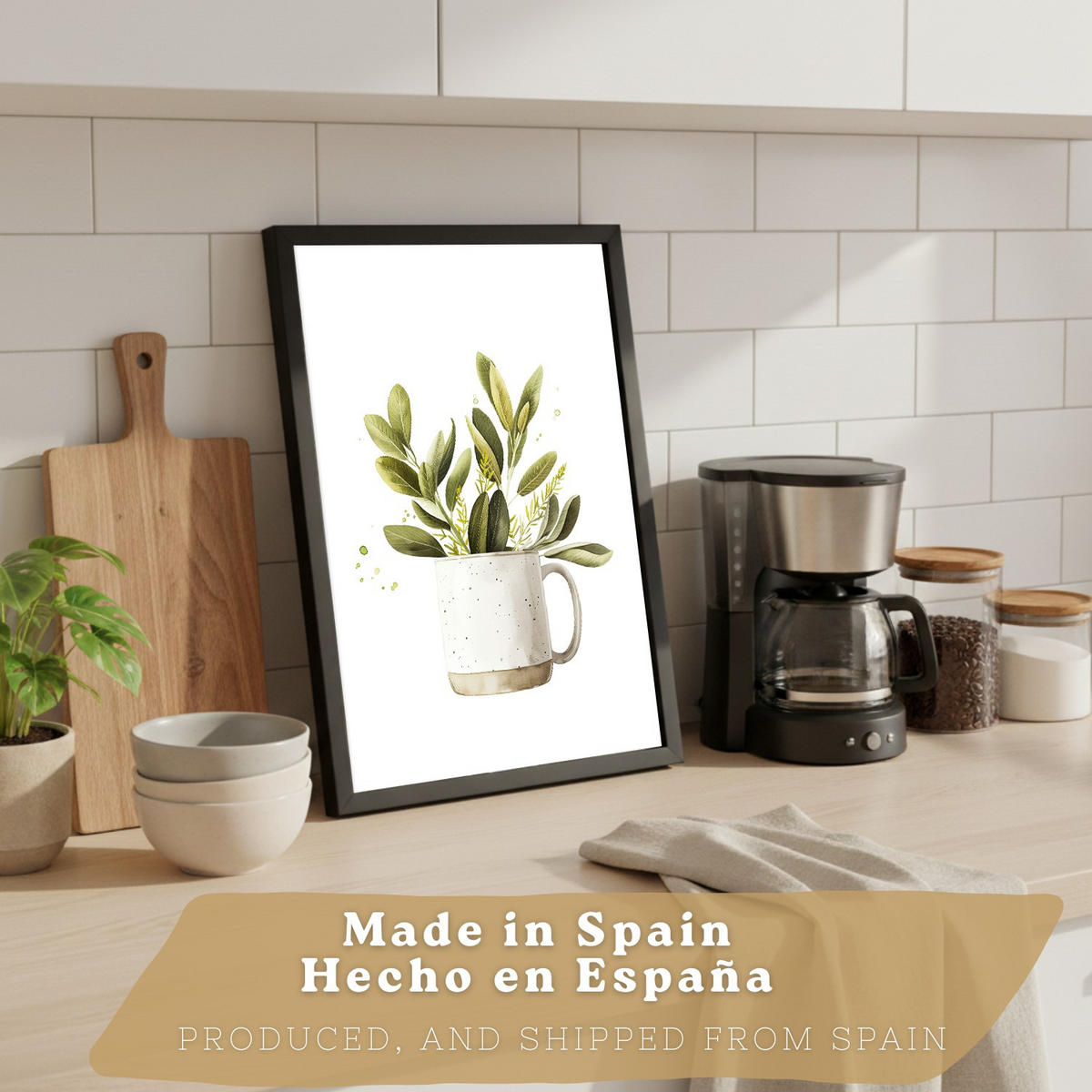 POSTER 4er Set Mediterrane Küchen-Wandbilder Zitronen Knoblauch Oliven Kräuter Aquarell Esszimmer Deko Schwarzer Rahmen A3 - Schwarz, Papier (29.7/1/42cm) - Nacnic