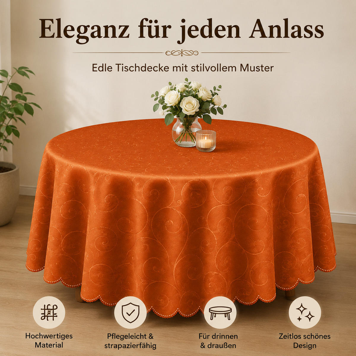 TISCHDECKE 135 cm rund Ornamente Terracotta - Terracotta, Textil (135cm) - TiborTex