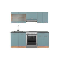 KÜCHENZEILE R-Line Blau-Grau/Goldkraft Eiche 200 cm, AP Anthrazit - Honigeiche/Blaugrau, Holzwerkstoff (200/81.6/60cm) - Vicco