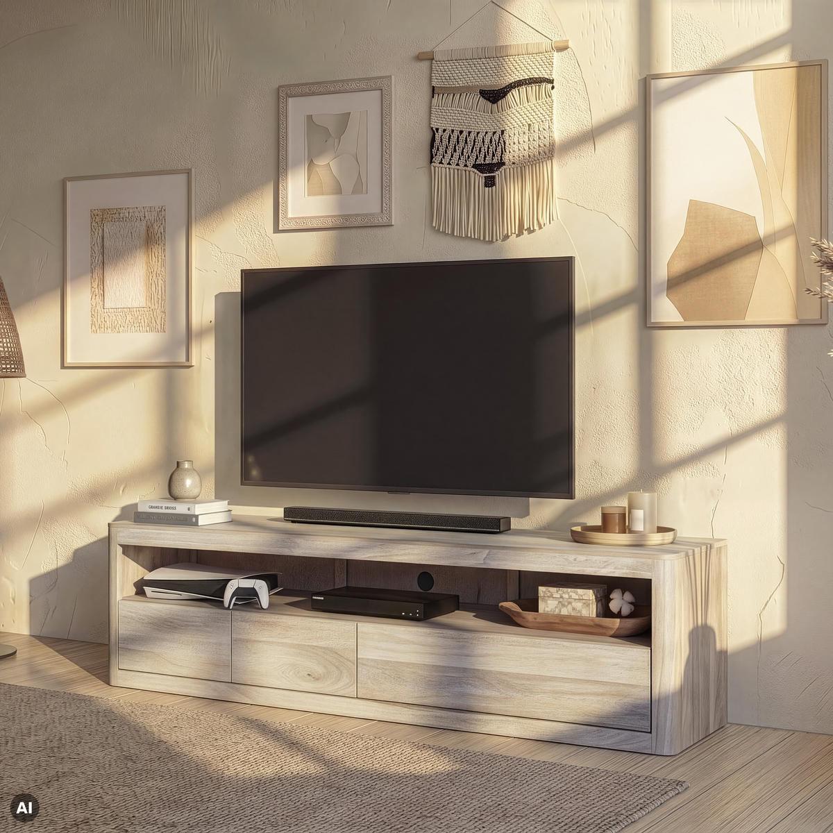 TV-BOARD Mango 190x50x60 weiß lackiert TORONTO #347 - Weiß, Holz (190/60/50cm) - Massivmoebel24