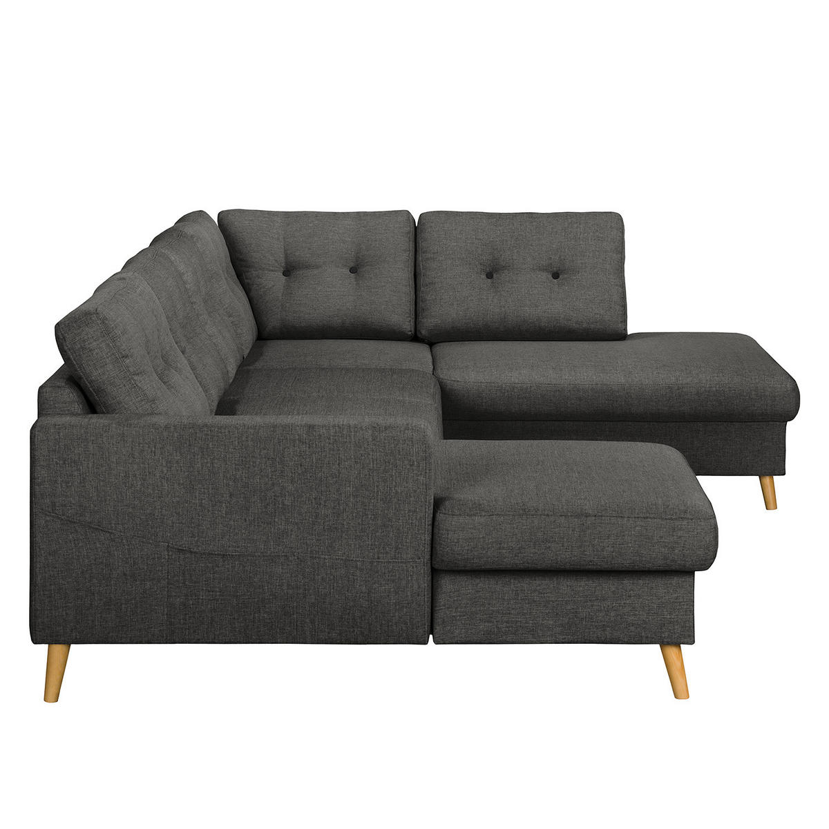 WOHNLANDSCHAFT mit Longchair - Dunkelgrau/Schwarz, Textil (290/90/200cm) - home24