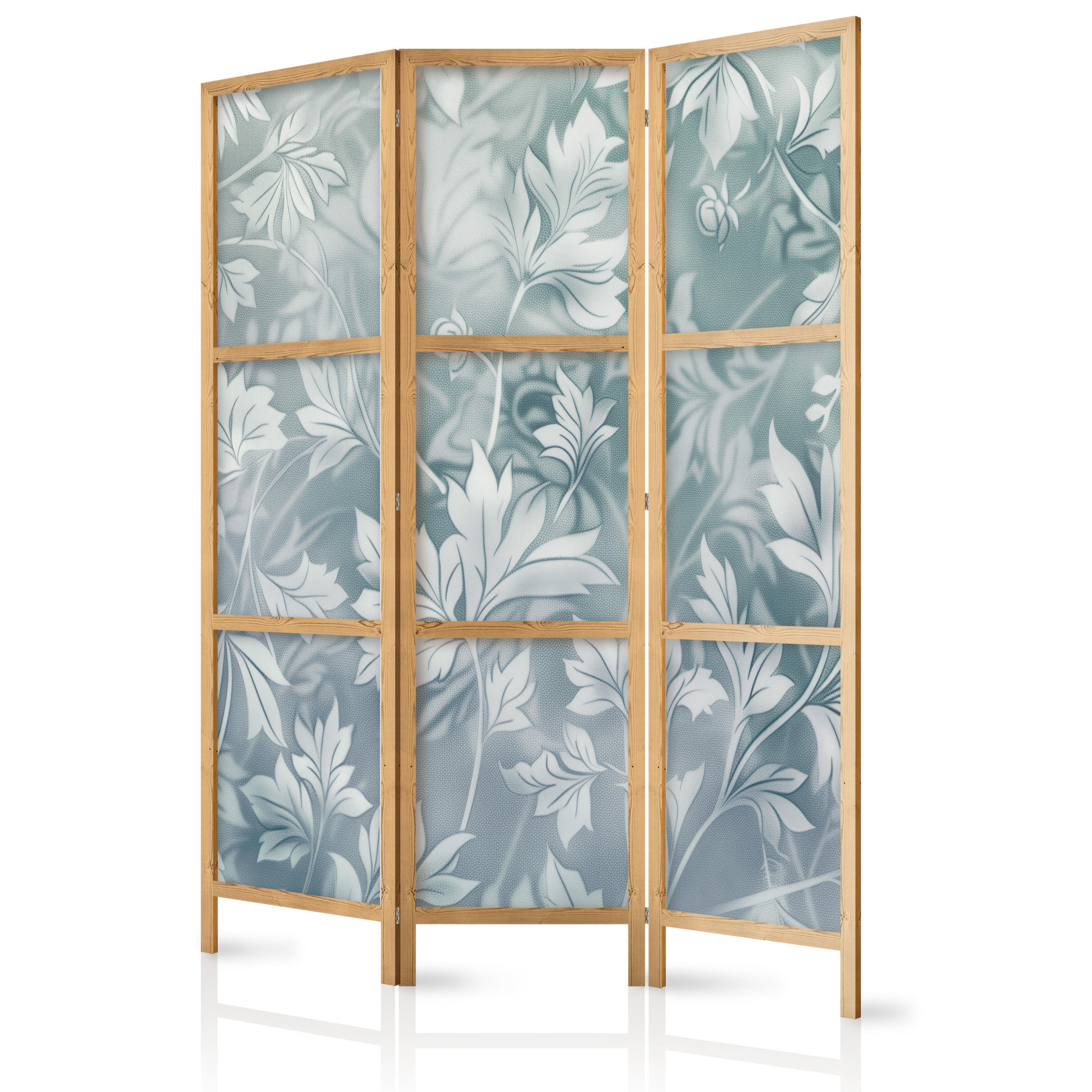 PARAVENT Japanischer 3-tlg 135x172 cm Bl tter - Blau, Holz/Textil (135/172/3cm) - Muralo