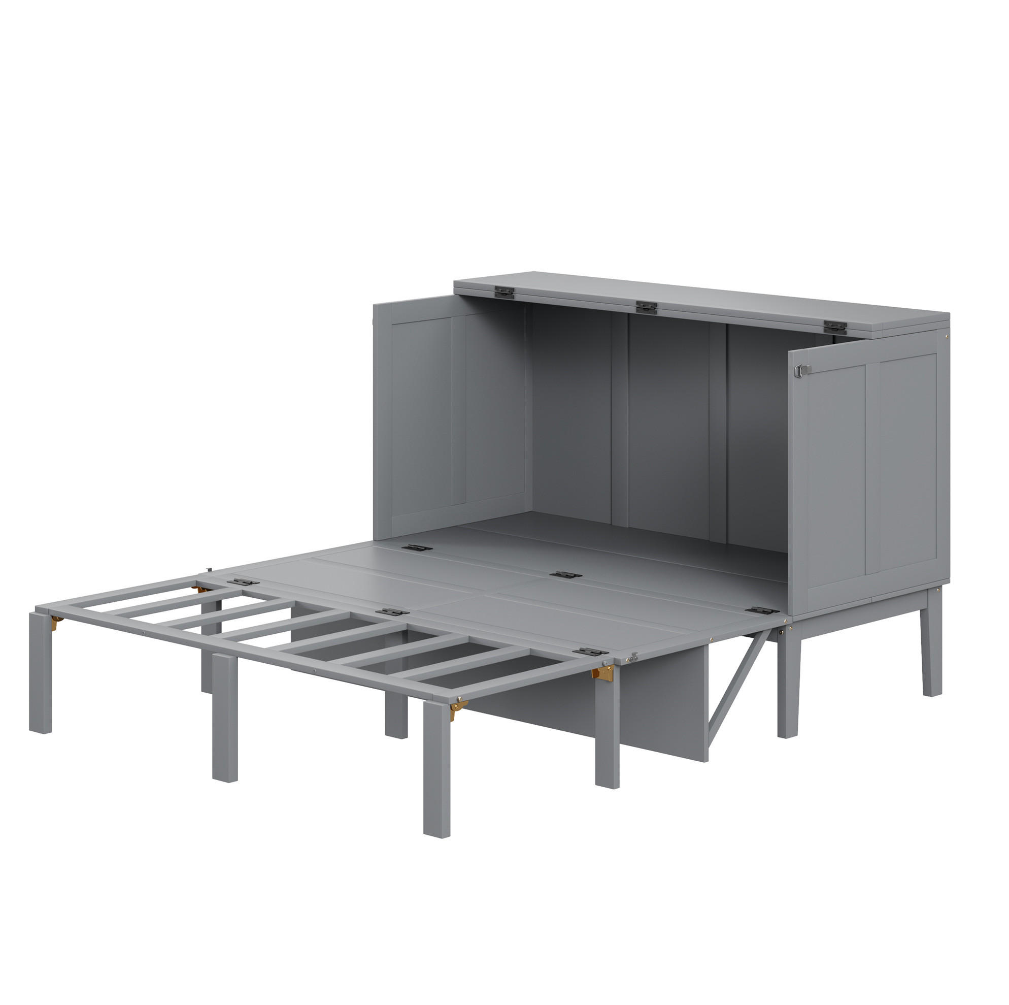 SCHRANKBETT 140/200 cm grau mit Lattenrost und Hochschrank-Design - Grau, Holz (140/200cm) - OKWISH