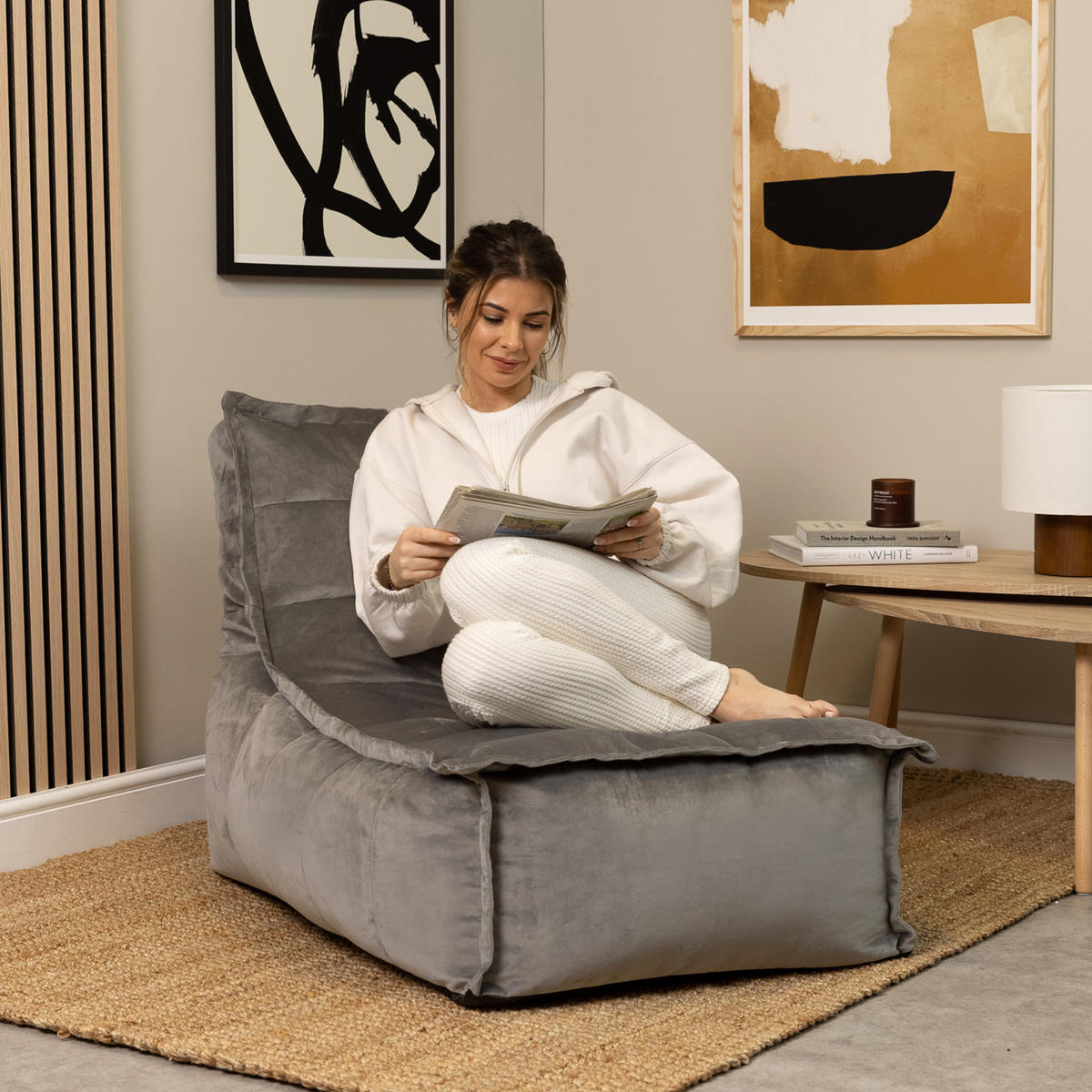 SITZSACK Lounger Skandi, Samt - Grau, Kunststoff (79/68/90cm) - icon
