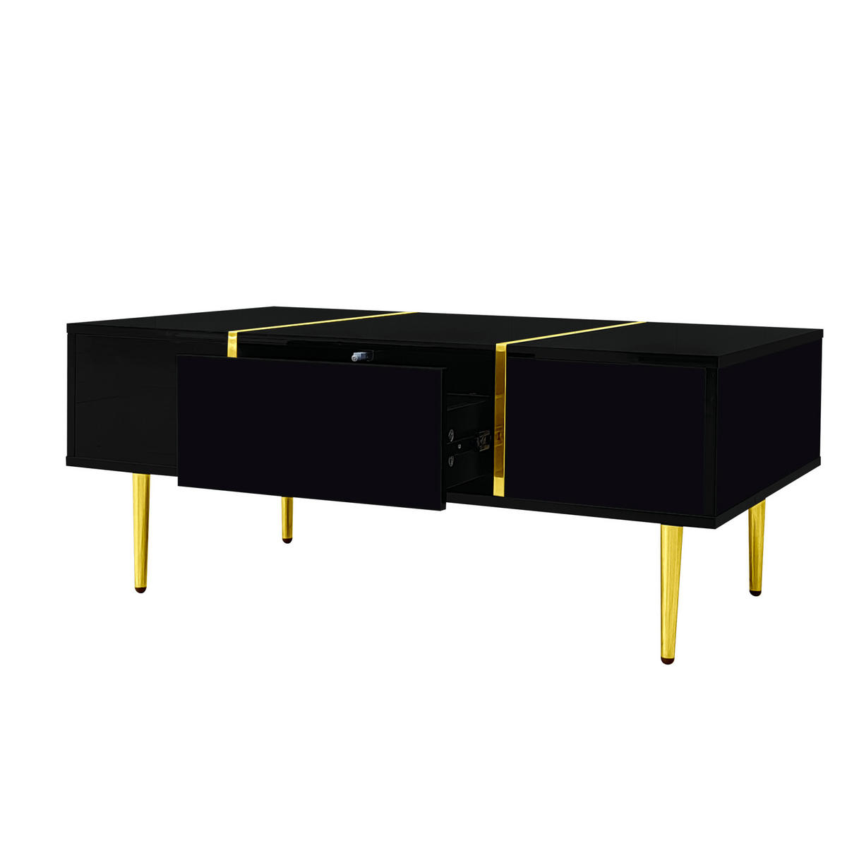 COUCHTISCH 100/60/41,5 cm in Schwarz Hochglanz mit 2 Schubladen - Schwarz, Holzwerkstoff (100/60/41.5cm) - Flora Grace