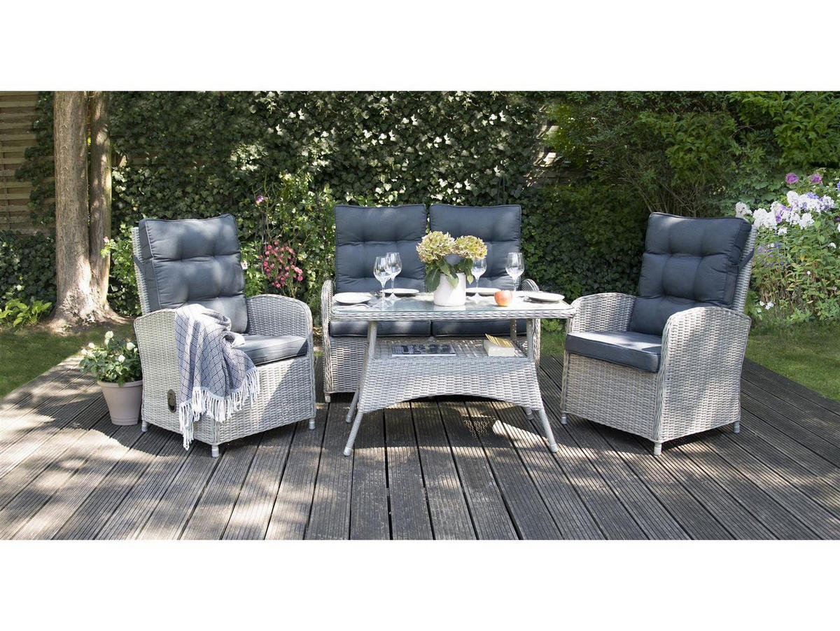 GARTEN SITZGRUPPE Monte Carlo Grau Polyrattan für 4 Personen - Grau, Kunststoff
