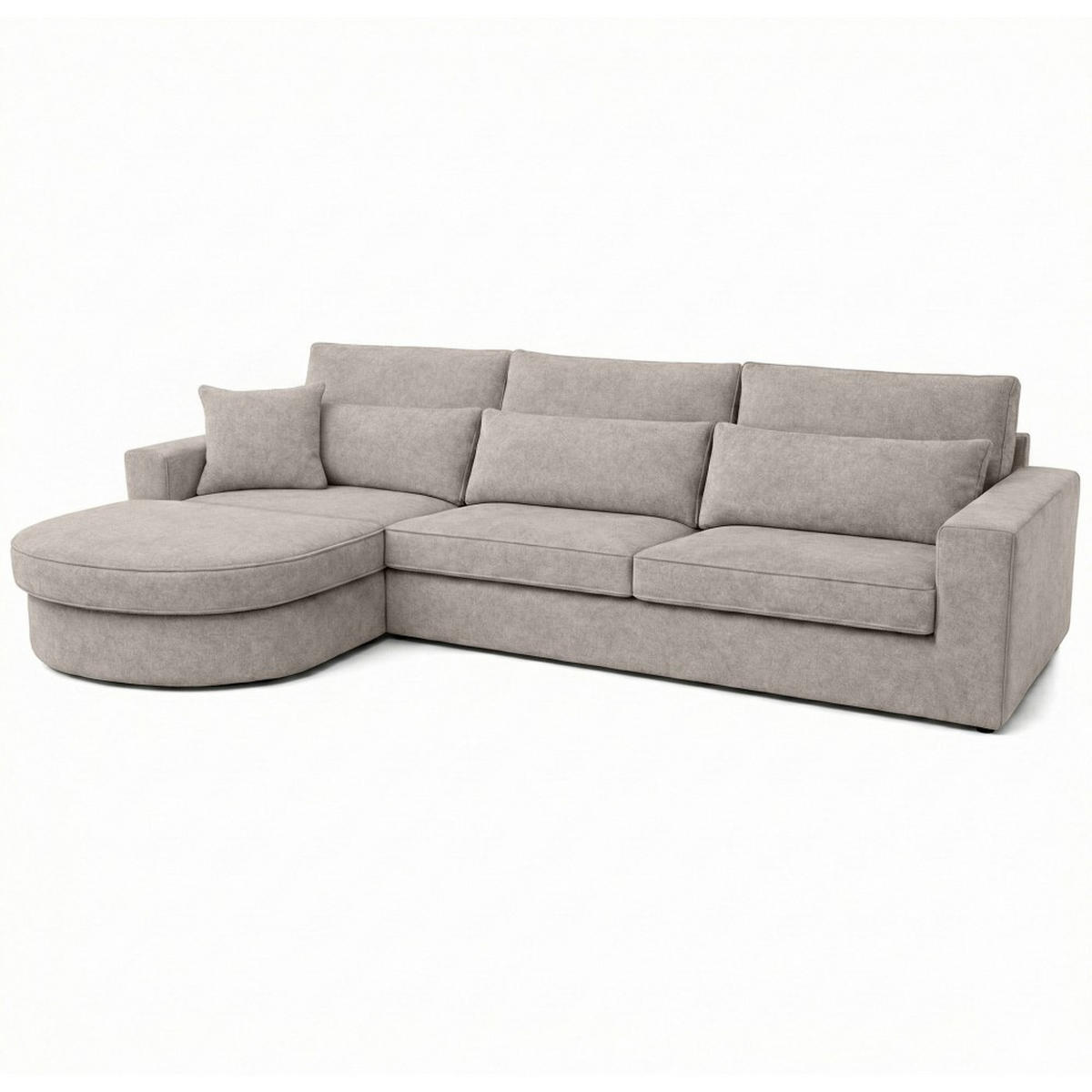 ECKSOFA Pablo ohne Schlaffunktion, mit abgerundeter Ottomane, links, Cappuccino, Velourstoff - Cappuccino, Textil (319/196cm) - Beautysofa