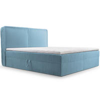 BOXBETT 04 180 x 200 cm - Ambience – Modernes Polsterbett mit Bettkasten, Topper und gepolstertem Kopfteil, Stoffbezug, Stauraumbett - Hellblau, Holz (180/200cm) - ROYAL24_MARKT