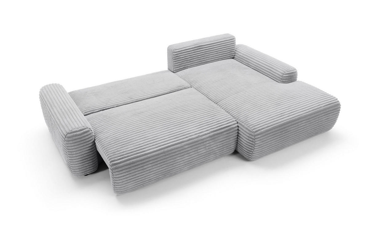 ECKSOFA OSSO Grau Velours-Stoff mit Schlaffunktion - Grau, Holz (264/162cm) - MASSENO