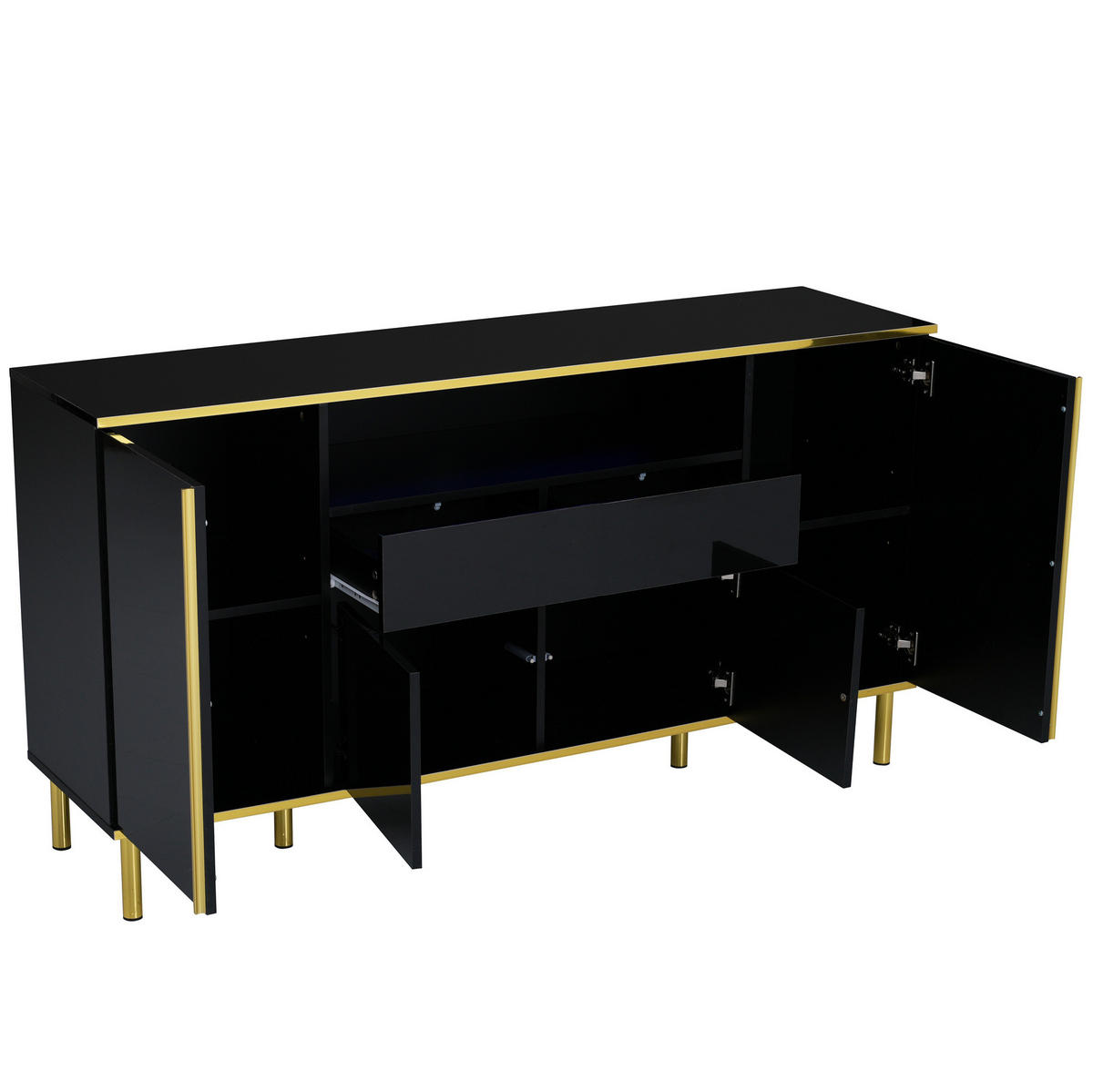 SIDEBOARD 150/40/80 cm z MDF a dřevotřísky černý vysoký lesk s LED osvětlením - černá, kompozitní dřevo (150/80/40cm) - Modenvie