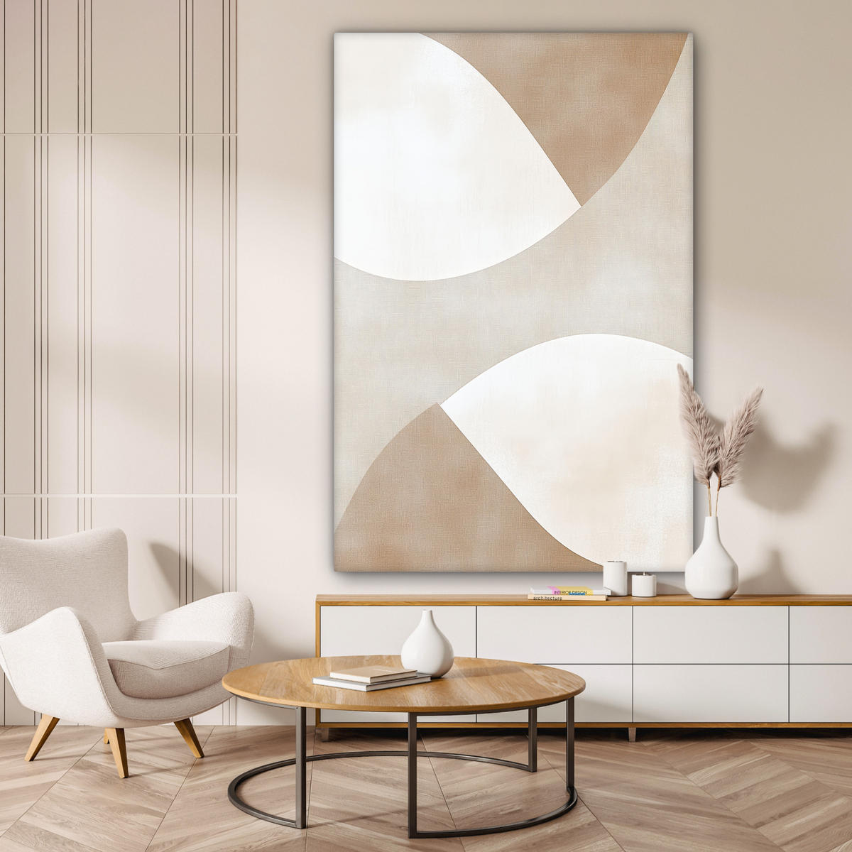 OBRAZ NA PLÁTNĚ Hnědá - Japonci - Abstrakt 90x140 cm - písková barva, textil (90/140cm) - MuchoWow