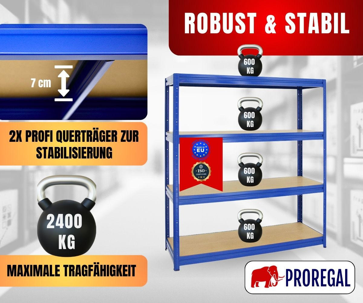 SCHWERLASTREGAL Dino 180x160x60 cm Fachlast 600 kg Blau - Blau, Metall (160/180/60cm) - PROREGAL