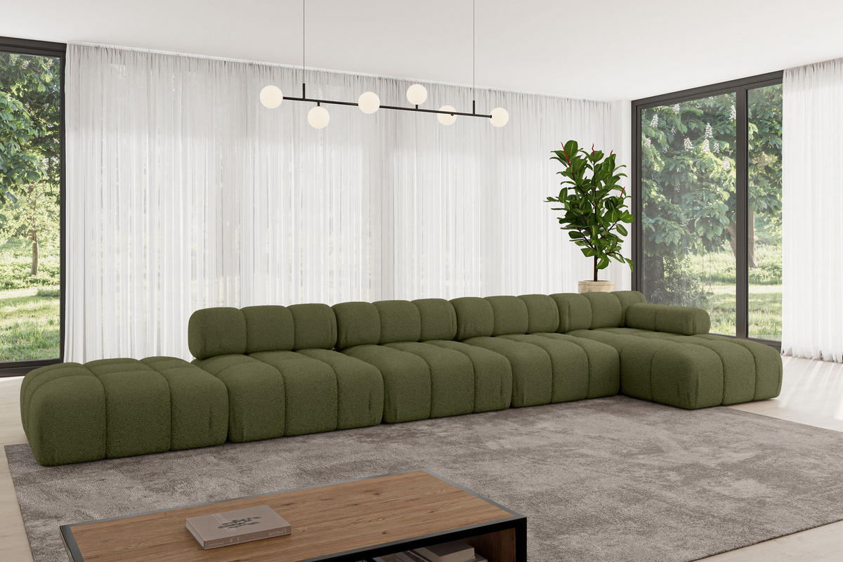 ECKSOFA modulares Sofa Lizur-L3 - 475x160x70 cm Grün Bouclé - Grün, Holzwerkstoff/Textil (475/160cm) - ALTDECOR