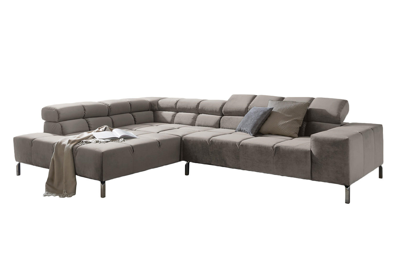 ECKSOFA MIT RELAXFUNKTION NELSON Silber Velvet - Silberfarben, Textil (321/116cm) - KAWOLA