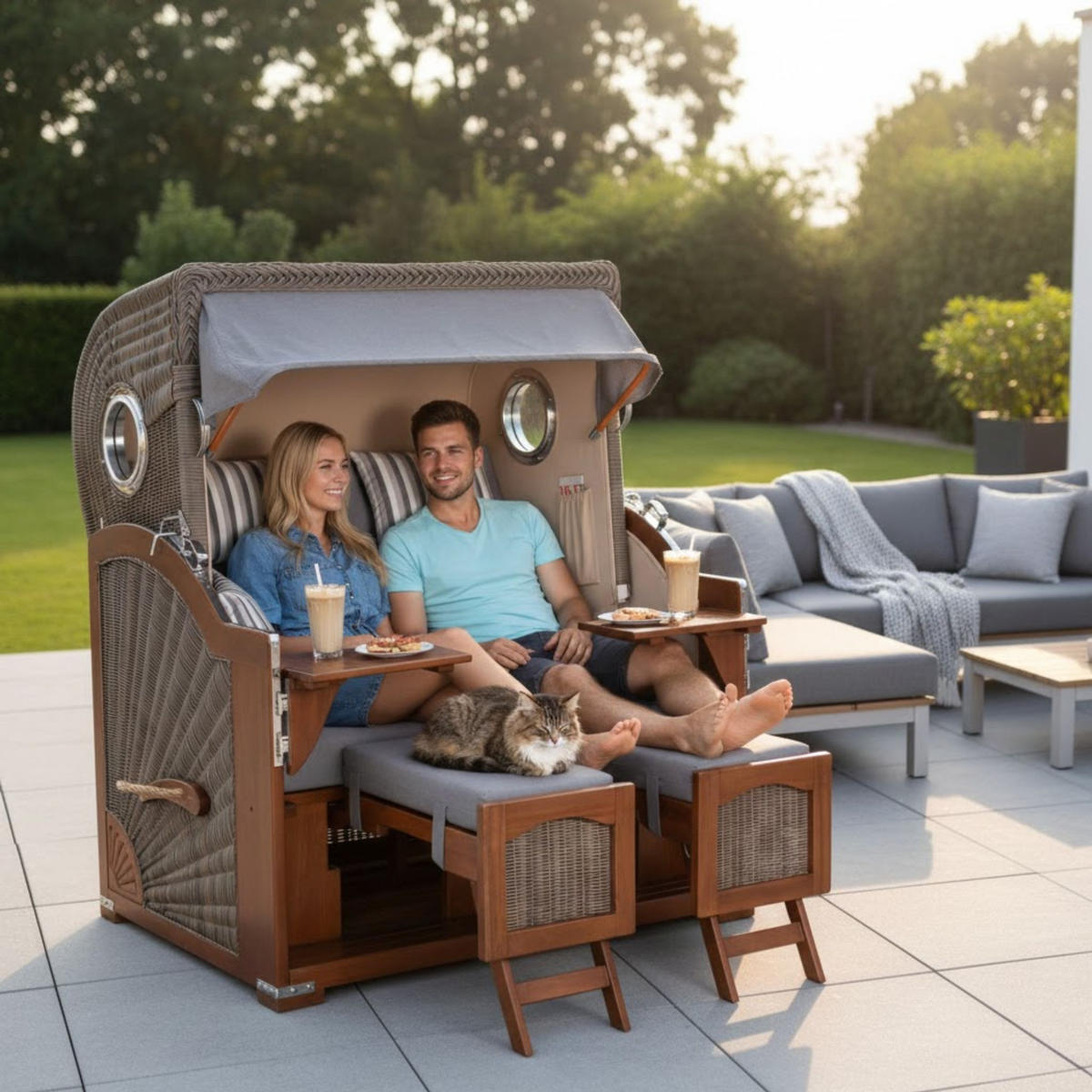 STRANDKORB XXL Düne Grande 2,5 Sitzer - Braun/Grau, Metall (142/170/95cm) - Mr. Deko