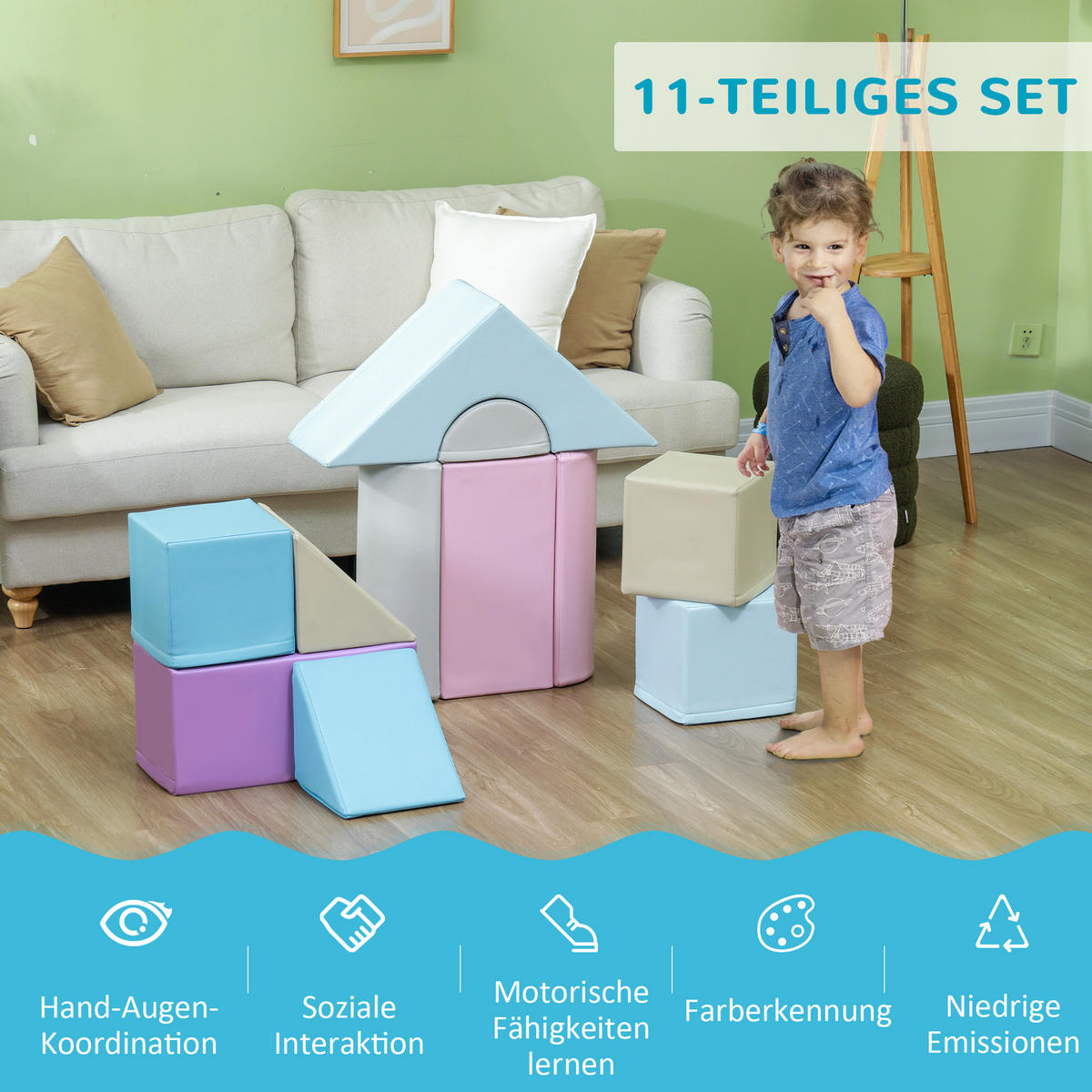 11-TLG. Softbausteine, Schaumstoffbausteine, Bausteinset zum Toben, Klettern - Multicolor, Kunststoff (25/50/25cm) - HOMCOM