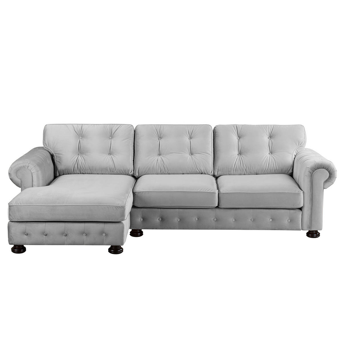 ECKSOFA mit Longchair - Samt - Hellgrau, Textil (302/166cm) - home24